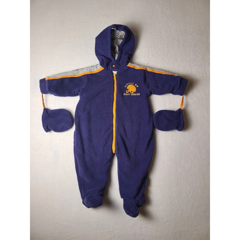 VTG Y2K 90s Little Me Fleece Pram Suit Baby 9M Football First String Hood Footed